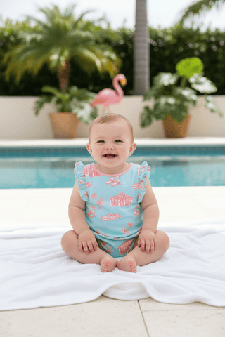 Ruehling Ruffle Bubble – Parrot Cay Canopy/Sandpearl Pink | The Beaufort Bonnet Company-Infants-Simply Blessed Children's Boutique