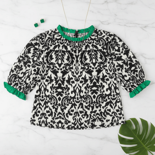 Ruffled Color Block Detail Half Sleeve Blouse-Women's Tops-Simply Blessed Children's Boutique