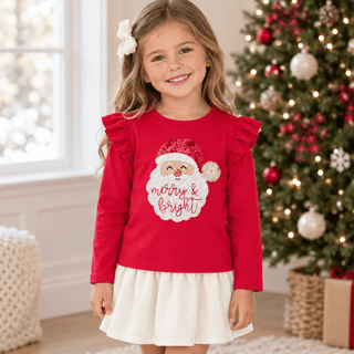Mud Pie Girls Red Santa Sparkle Long Sleeve T-Shirt-Girls Long Sleeve Shirts-Simply Blessed Children's Boutique