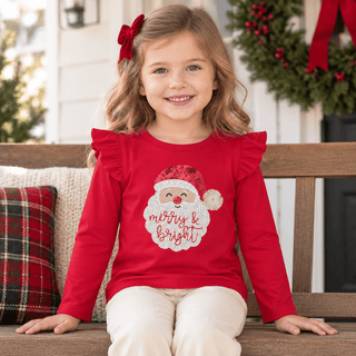 Mud Pie Girls Red Santa Sparkle Long Sleeve T-Shirt-Girls Long Sleeve Shirts-Simply Blessed Children's Boutique