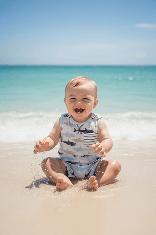 Mud Pie Baby Boys Sleeveless Shark Romper-Infants-Simply Blessed Children's Boutique