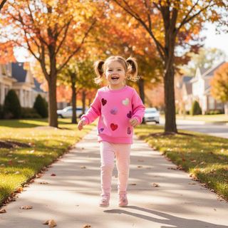 Mud Pie Sequin Heart Sweatshirt and Striped Leggings-Girls Outfit Sets-Simply Blessed Children's Boutique