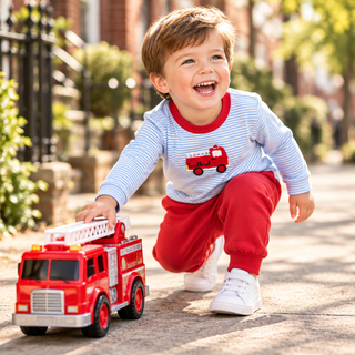 Itsy Bitsy Toddler Boys Long Sleeve Striped Firetruck Shirt-Boys Long Sleeve Shirts-Simply Blessed Children's Boutique