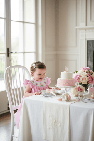 Pink Smocked Happy Birthday Bishop Dress-Girls Dresses-Simply Blessed Children's Boutique