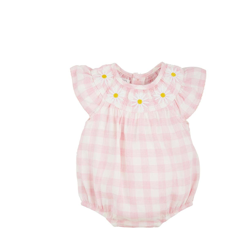 Pink Gingham Smocked Daisy Bubble