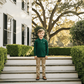 Long Sleeve Prim and Proper Polo (Pima) - Grier Green/Palmetto Pearl by The Beaufort Bonnet Company - Simply Blessed Children's Boutique