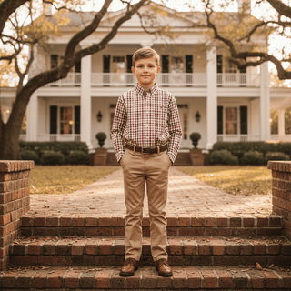 Dean`s List Dress Shirt - Easton Pond Plaid/Gray Bay Brown by The Beaufort Bonnet Company - Simply Blessed Children's Boutique
