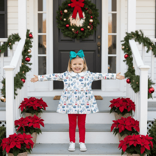 Heyward House Girls Long Sleeve Holiday Play Shirt With Red Leggings - Christmas Ornament-Girls Outfit Sets-Simply Blessed Children's Boutique