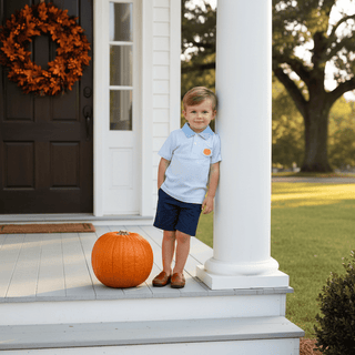 Cypress Row Light Blue Stripe Pumpkin Row Porter Polo - Simply Blessed Children's Boutique