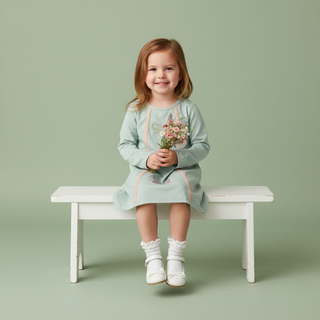 Banana Split Girls Long Sleeve Light Blue Maci Dress with Pastel Bows-Girls Dresses-Simply Blessed Children's Boutique