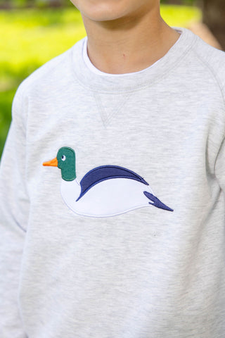 Cassidy Comfy Crewneck - Grantley Gray (Heathered)/Duck by The Beaufort Bonnet Company-Boys Sweatshirt/Pullover-Simply Blessed Children's Boutique