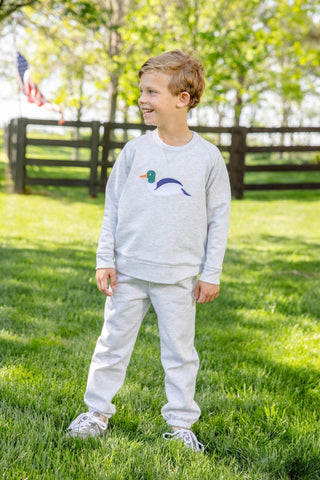 Cassidy Comfy Crewneck - Grantley Gray (Heathered)/Duck by The Beaufort Bonnet Company-Boys Sweatshirt/Pullover-Simply Blessed Children's Boutique