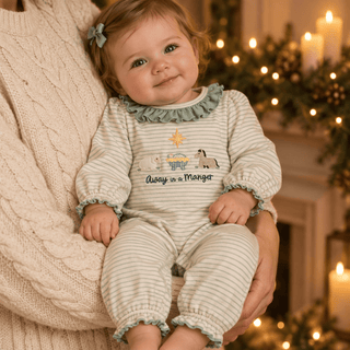 Three Sisters Baby Girl Away in a Manger Christmas Romper - Simply Blessed Children's Boutique