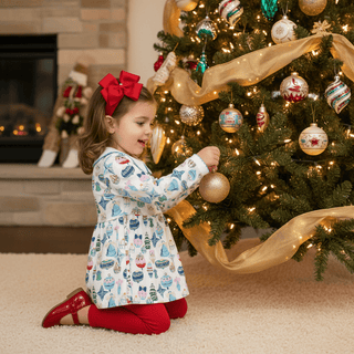 Heyward House Girls Long Sleeve Holiday Play Shirt With Red Leggings - Christmas Ornament-Girls Outfit Sets-Simply Blessed Children's Boutique