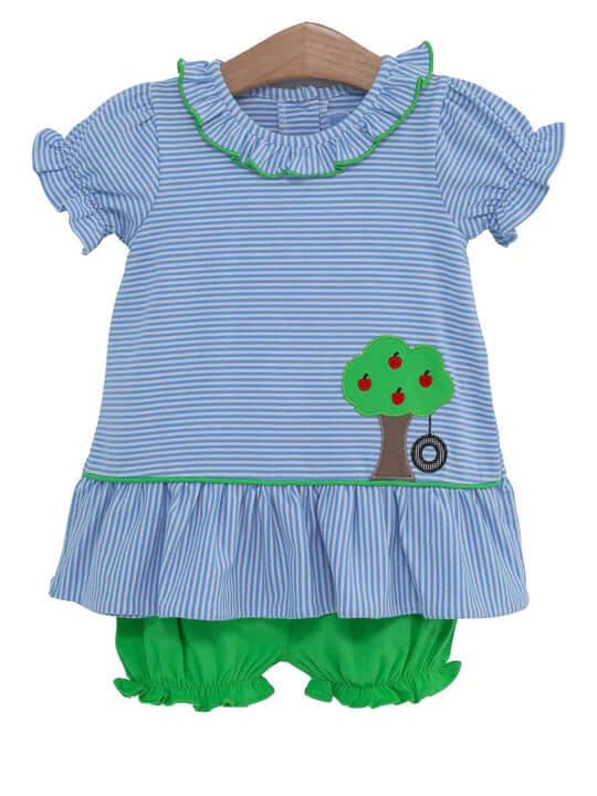 Trotter Street Kids Girls Apple Tree Swing Applique Bloomer Set