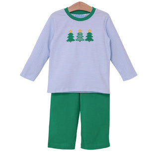 Trotter Street Kids Boy's Christmas Tree Applique Pant Set