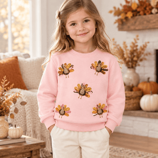 Mud Pie Girls Thanksgiving Turkey Sequin Sweatshirt-Girls Sweatshirt/Pullover-Simply Blessed Children's Boutique