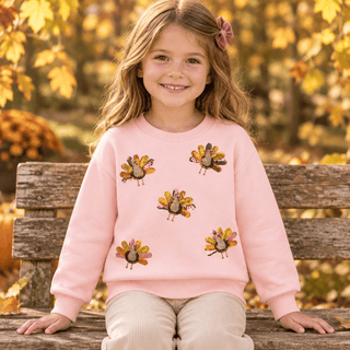 Mud Pie Girls Thanksgiving Turkey Sequin Sweatshirt-Girls Sweatshirt/Pullover-Simply Blessed Children's Boutique