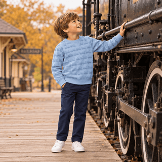 Cassidy Comfy Crewneck Boys French Terry - Blue Choo Choos/Beale Street Blue by The Beaufort Bonnet Company-Boys Sweatshirt/Pullover-Simply Blessed Children's Boutique