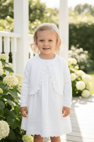 White Pointelle Edge Bolero Cardigan Sweater - Petit Ami-Girls Sweater-Simply Blessed Children's Boutique