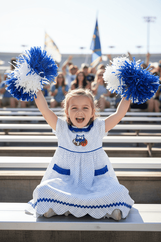 Royal Blue Polka Dot Wildcat Girls Dress - Simply Blessed Children's Boutique