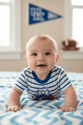 Royal Blue Striped Wildcat Baby Boy Romper-Infants-Simply Blessed Children's Boutique