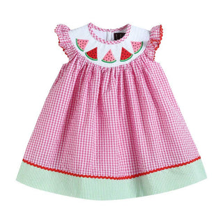 lil cactus pink gingham smocked watermelon applique boutique dress