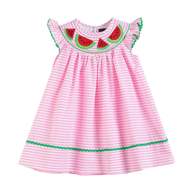 Girls Pink Stripe Smocked Watermelon Dress