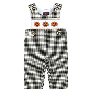 Black Gingham Pumpkin Smocked Overalls-Simply Blessed Children's Boutique