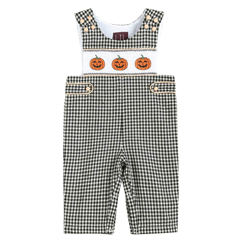 Black Gingham Pumpkin Smocked Overalls-Simply Blessed Children's Boutique
