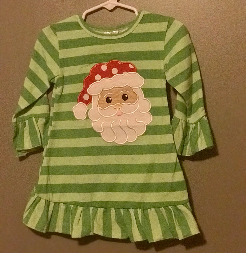 Green Striped Santa Dress-Girls-Simply Blessed Children's Boutique