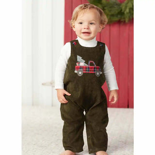 Mud Pie Christmas Truck Overall Set