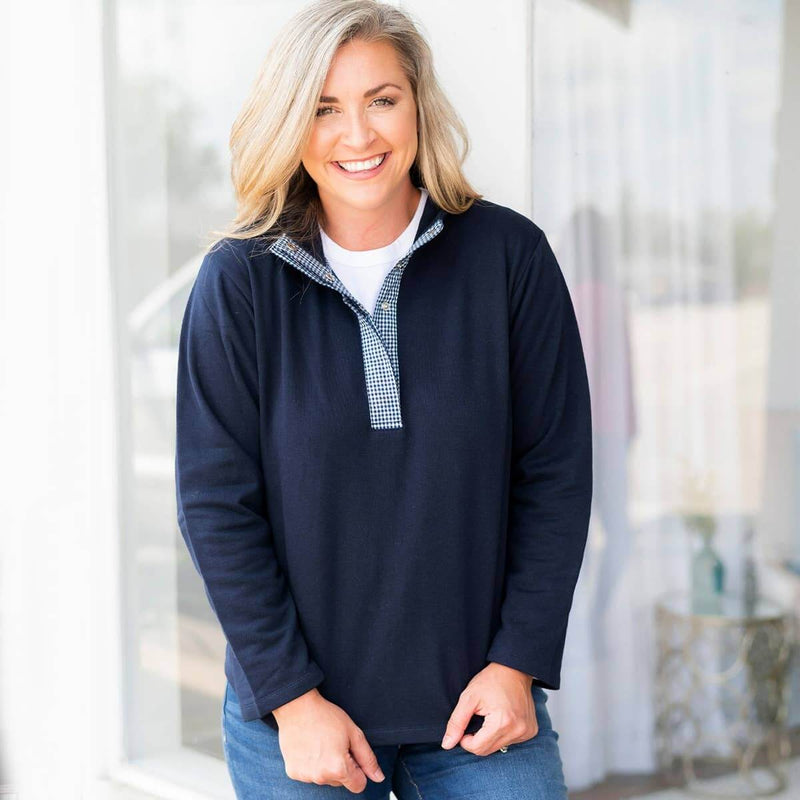 Navy Check Savannah Pullover - Adult