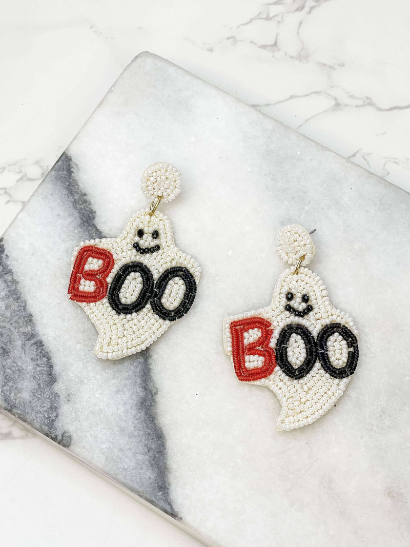 'Boo' Ghost Beaded Dangle Earrings