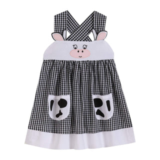 Lil Cactus Black Gingham Cute Cow Pocket Sundress