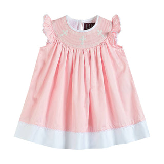 Light Pink Three Crosses Smocked Bishop Dress