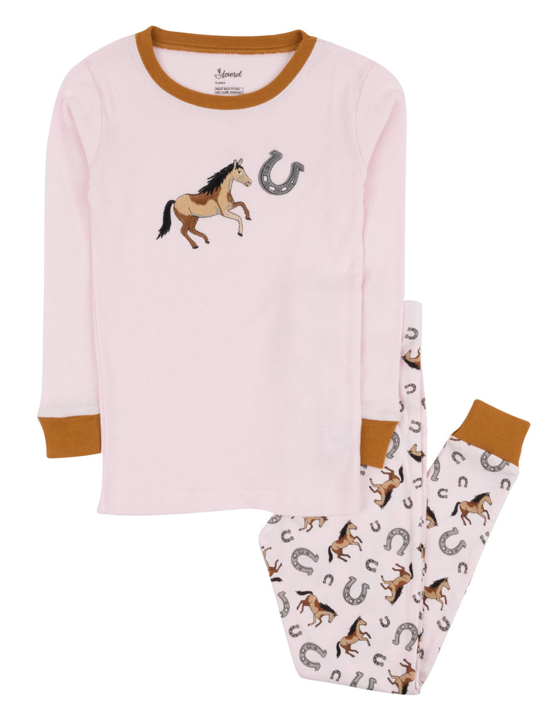 Kids Two Piece Cotton Pajamas Pink Horse