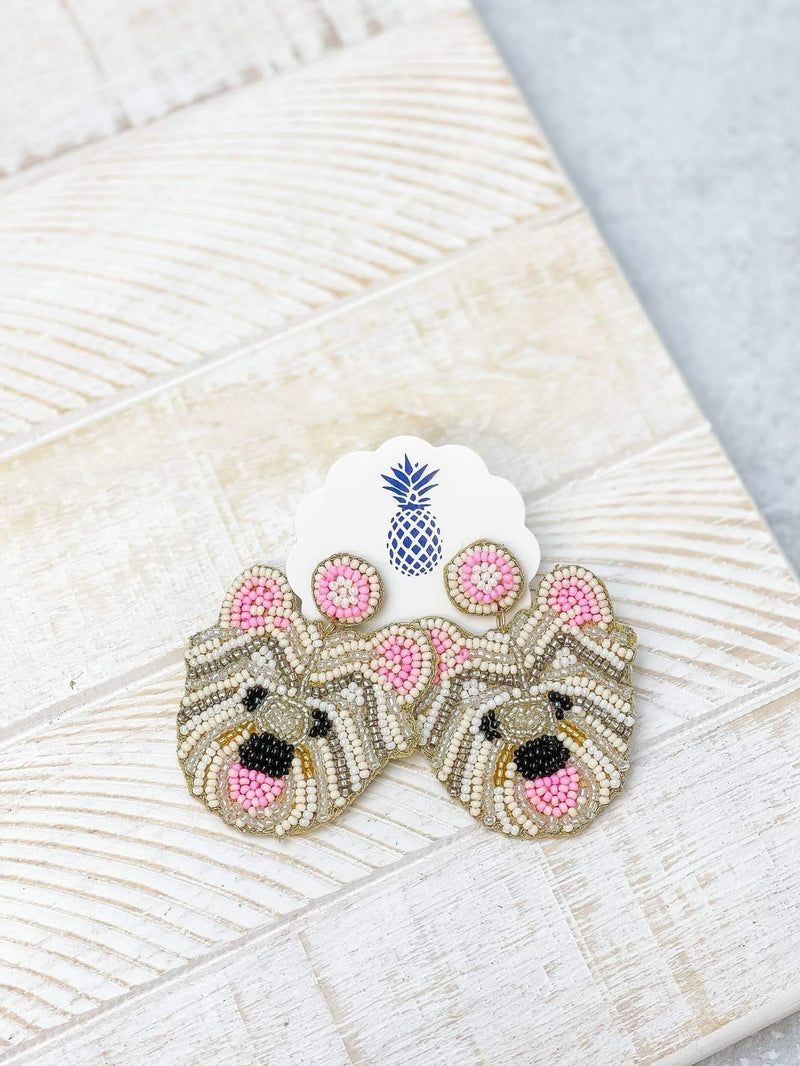 Terrier Seed Bead Dangle Earrings