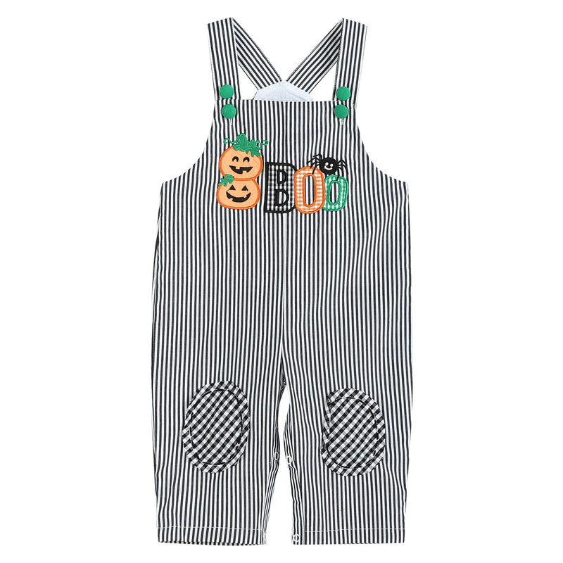 Black Stripe Pumpkin 'Boo' Overalls-Simply Blessed Children's Boutique