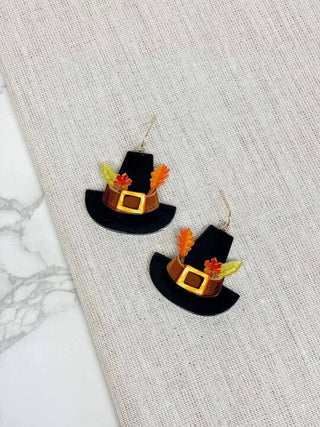 Acrylic Pilgrim Hat Dangle Earrings-Women's Earrings-Simply Blessed Children's Boutique