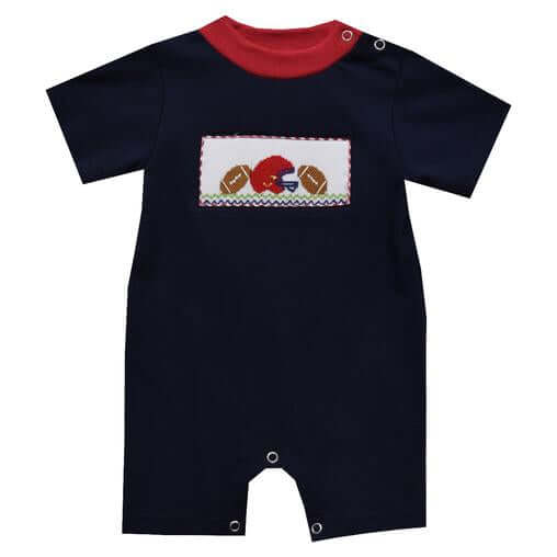 Baby Boy Smocked Football Romper-Boys-Simply Blessed Children's Boutique