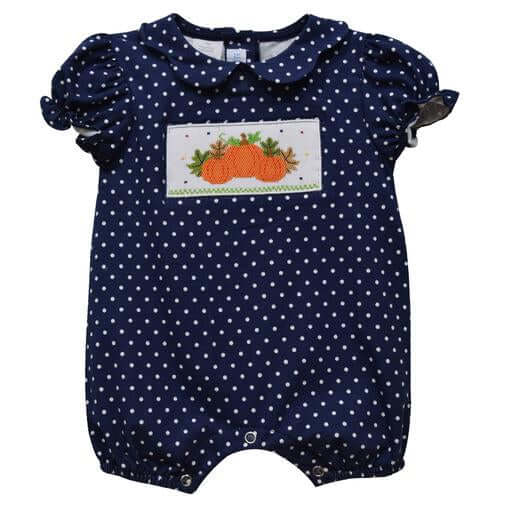 Baby Girl Smocked Pumpkin Romper-Girls-Simply Blessed Children's Boutique