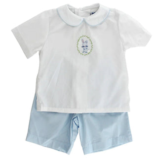 Classic Baby Boy Easter Bunny Collar Shirt & Blue Short Set