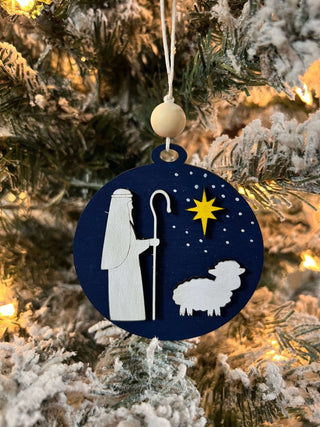 Blue Manger Scene Christmas Ornament-Christmas ornament-Simply Blessed Children's Boutique