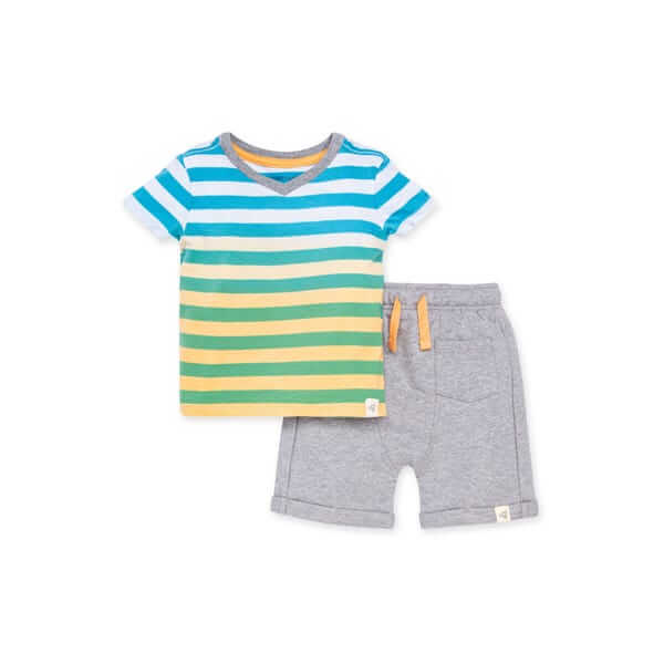 Dip Dye Stripe Organic Baby Tee & French Terry Short Set