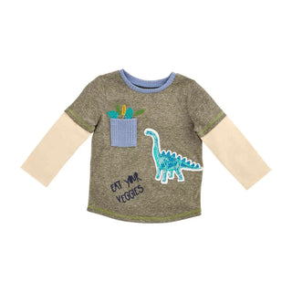 Eat Your Veggies Dinosaur Shirt-Boys Long Sleeve Shirts-Simply Blessed Children's Boutique