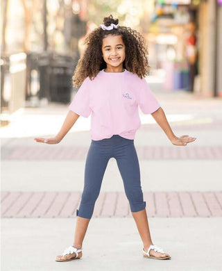 Faux Denim Bow-Detail Capri Leggings - Ruffle Butts-Girls Leggings/Bottoms-Simply Blessed Children's Boutique