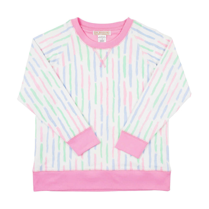 The Beaufort Bonnet Company Cassidy Comfy Crewneck - White Sand Watercolor With Hamptons Hot Pink