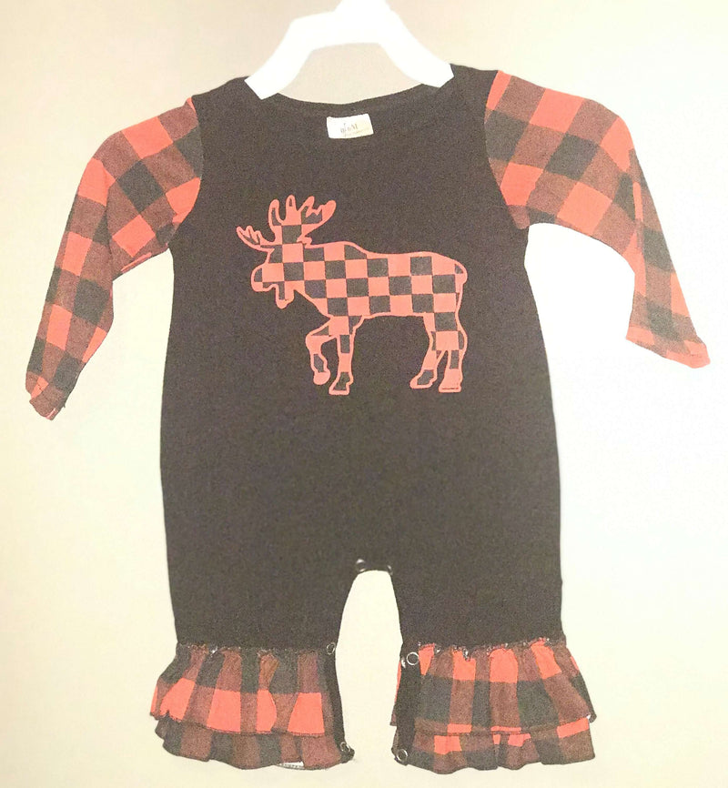 Red Buffalo Plaid Moose Romper-Girls-Simply Blessed Children's Boutique
