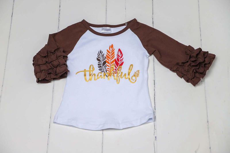 Thankful Ruffle Sleeve Shirt-Girls-Simply Blessed Children's Boutique